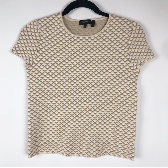 Theory Ferson Glossed Quilted Short Sleeve Sweater - Picture 1 of 4